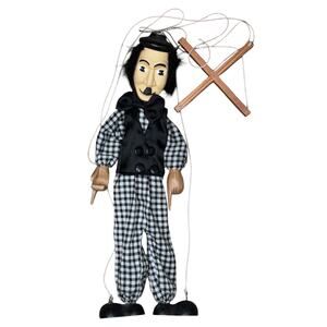 Vintage Hand Carved Wooden Charlie Chaplin Marionette Puppet Folk Art 17.5”